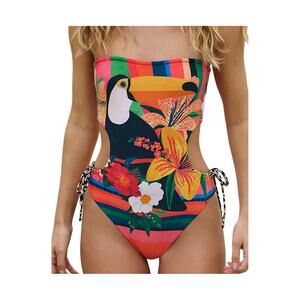 Free People NEW It's Now Cool Strapless Cut Out Tropical One Piece Swimsuit